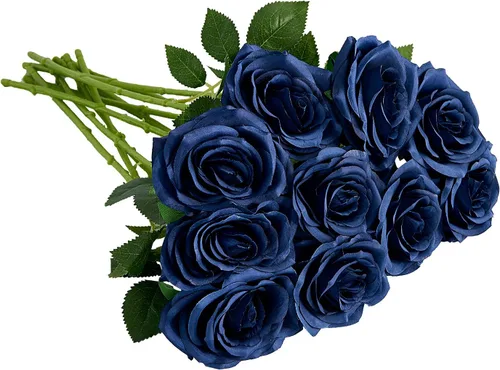 Vista 11 de 10 rosas artificiales abiertas, tallos de rosas artificiales para arreglos de boda, ramo de novia, centro de mesa, flores de seda sintética falsas