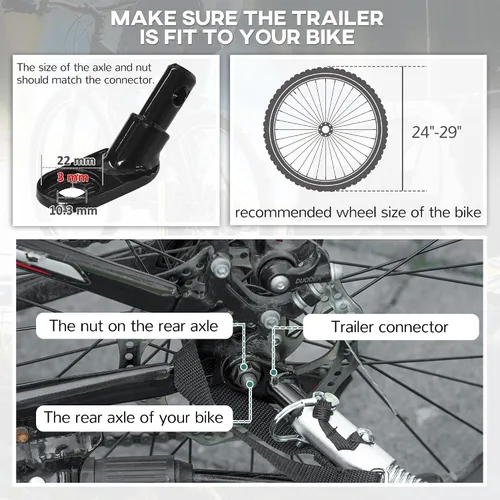 Vista 6 de Aosom Elite 360 - Remolque giratorio para bicicleta para niños, doble para niños, dos ruedas Negro