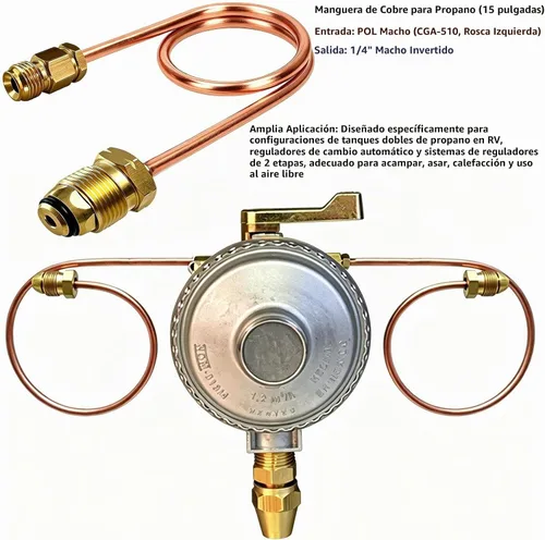 Vista 7 de 15" Copper Pigtail Hose POL x 1/4 Inverted Flare
