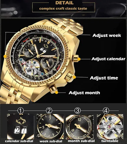 Vista 3 de Gute Relojes para hombre, mecánico automático de acero inoxidable impermeable para hombre, reloj de pulsera multifuncional de lujo de cara grande