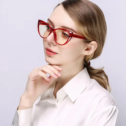 Vista 3 de Blue Light Glasses Cateye Women Fake Eyeglasses Anti Eye Strain Computer Glasses Clear Lens rojo (red(large))