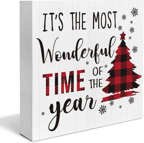 Vista 16 de Señal de madera de Navidad 2024 para el hogar, decoración familiar, decoración de mesa de Navidad de 5 x 5 pulgadas