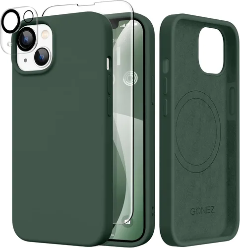 Vista 34 de GONEZ Funda magnética para iPhone 14, compatible con Magsafe, con protector de pantalla + protector de cámara, forro de microfibra antiarañazos