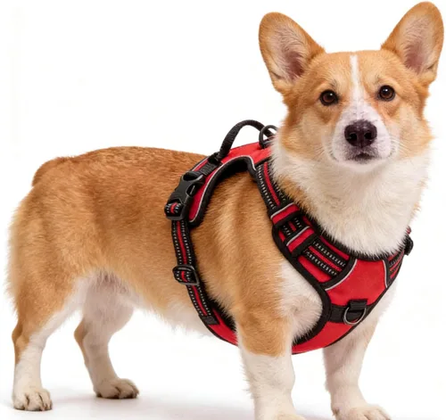 Vista 6 de Arnés negro reflectante sin tirones para perro con 2 clips para correa, chaleco acolchado suave para perros pequeños, fácil de poner y quitar