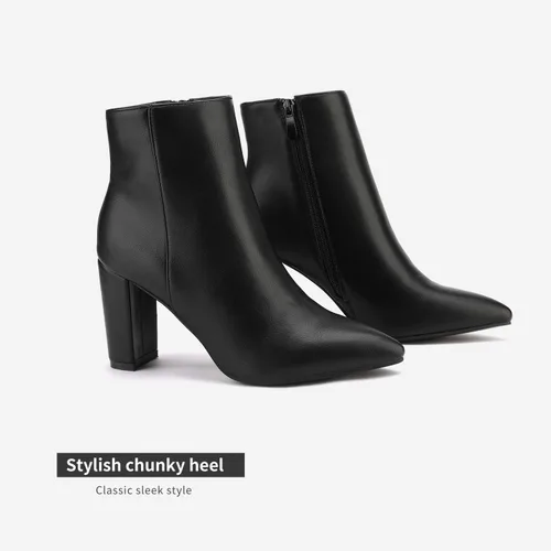 Vista 3 de DREAM PAIRS - Botines de tacón grueso para mujer, botas hasta el tobillo con punta puntiaguda