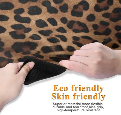 Vista 2 de Tapete de yoga con estampado de leopardo, antideslizante, de goma natural, para entrenamiento en casa, gimnasio, estiramiento, pilates, con bolsa