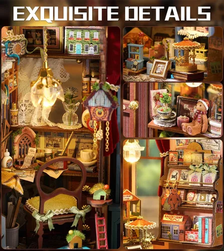 Vista 3 de Roroom Kit de casa en miniatura, kit de rincón de libro de cuento de hadas con luz LED, rompecabezas de madera 3D, kit de casa de muñecas