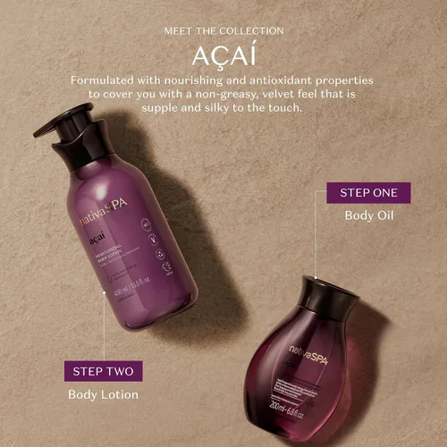Vista 7 de Nativa SPA by O Boticário, Aceite corporal Açaí, hidratante perfumado, 6.8 onzas