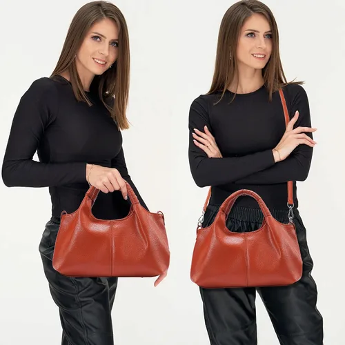 Vista 7 de Bolso con asa superior, bolsos y bolsos de cuero genuino para mujer, bolsos cruzados Hobo, bolsos de cuero para mujer