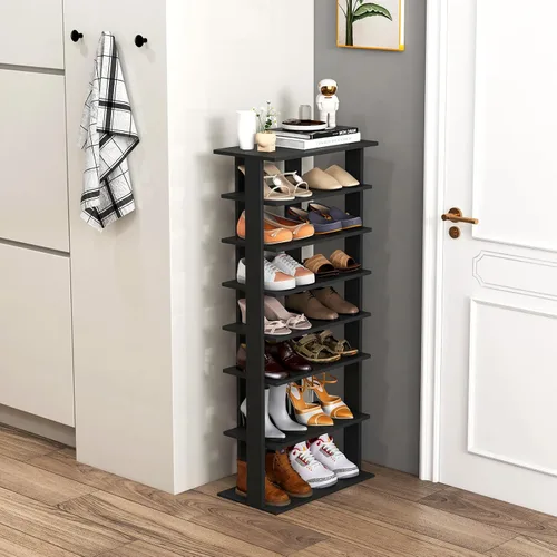 Vista 13 de Tangkula - Estantería vertical de 8 niveles para zapatos, organizador de esquina que ahorra espacio para 7 pares, almacenamiento estrecho de zapatos