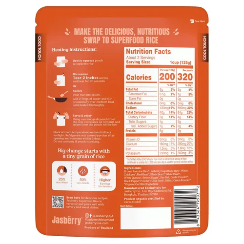 Vista 2 de Jasberry Arroz orgánico - Superalimento con altos antioxidantes, listo para comer o calentar, 100% arroz Jasberry sin OMG, sin gluten, certificado