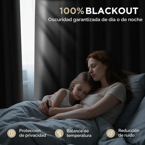 Vista 2 de Joydeco Cortinas negras 100% opacas para dormitorio, oscurecimiento de habitación, aislamiento térmico, cortinas cortas texturizadas con ojales