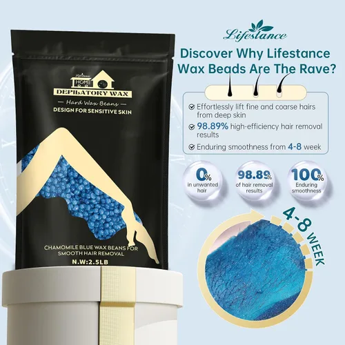Vista 2 de Lifestance Kit de cuentas de cera de 2.5 libras, granos de cera dura de manzanilla para depilación facial de bikini brasileño, depilación sin dolor