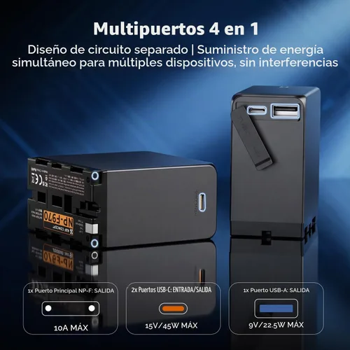 Vista 5 de K&F CONCEPT Batería de repuesto NP-F970 de 10500mAh, PD45W USB-C 2H carga