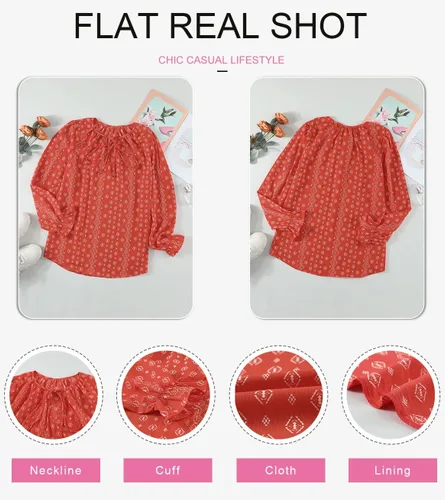Vista 5 de Dokotoo - Blusa informal, bohemia y con estampado floral para mujer, camiseta con cuello en V, con cordón, blusas de manga corta y manga larga