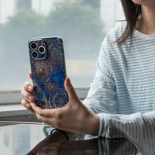 Vista 4 de Funda de teléfono para iPhone 14 Pro Max, funda ligera de mandala bohemia para PC, protección contra caídas, funda bohemia para teléfono, soporte