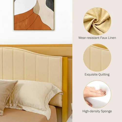 Vista 5 de GIANTEX Base de cama tapizada tamaño Queen, base de cama moderna con cabecera acolchada, base de colchón con soporte de listones de madera maciza