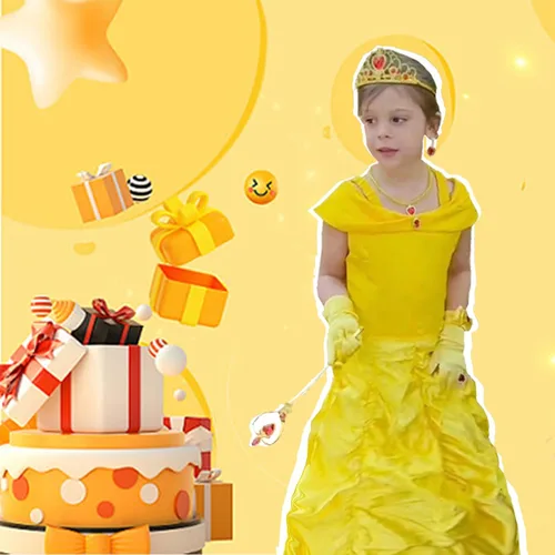 Vista 3 de Disfraz de princesa para niñas, disfraz de Halloween, cosplay, con accesorios, 3-8 años