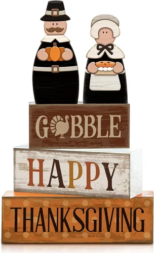Vista 15 de Lineshading 4 piezas de decoración de mesa de Halloween espeluznante café apilado, decoración de bloques apilados de madera, letreros con tapa
