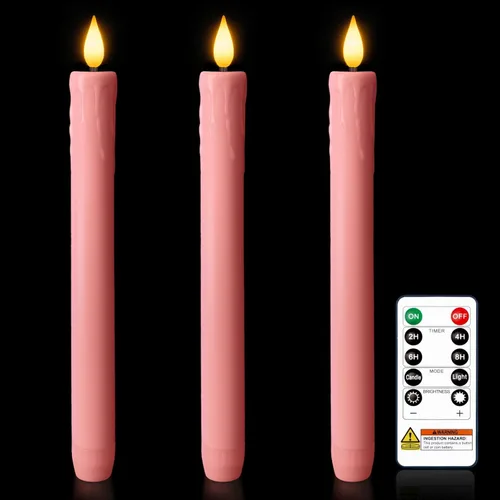 Vista 17 de Homemory Velas cónicas cerosas sin llama de 11 pulgadas con temporizador remoto, 3 velas cónicas que funcionan con pilas con llama parpadeante