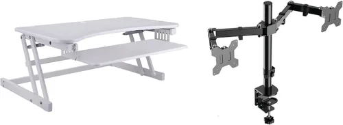 Vista 20 de Rocelco - Convertidor de escritorio para trabajar de pie con altura ajustable de 32 pulgadas - Bandeja retráctil deslizable - Elevador de monitor