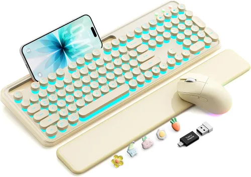 Vista 11 de Teclado y mouse inalámbricos, máquina de escribir retroiluminada con Verde Aqua