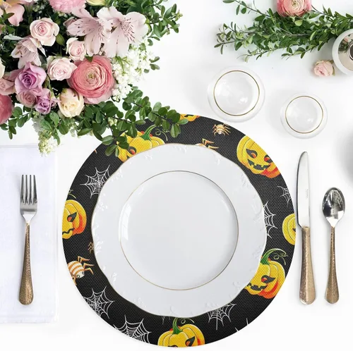 Vista 5 de Pumpkins Webs Halloween PVC Plate Mat, Non Slip Heat Protector Placemat for Kitchen one sizex1