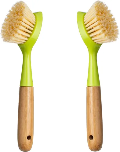 Vista 9 de 2 paquetes de cepillos de cocina con mango de bambú, limpiador de platos con raspador incorporado, cepillo de limpieza para sartenes, ollas