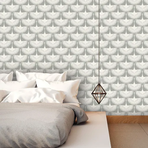 Vista 3 de Tempaper x Genevieve Gorder - Plumas grises en bandeja - Papel pintado extraíble para despegar y pegar, 20.5 x 9 pies, fabricado en los Estados