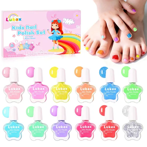 Vista 8 de Lukax Juego de esmaltes de uñas para niñas – 6 colores no tóxicos seguros para niños pequeños, a base de agua, despegar y quitar poco olor, kit