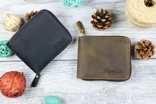 Vista 2 de Leather Zipper Wallet, Small Leather Wallet, Unisex Minimalist wallet, personalized Leather Wallet, Anniversary Gift, Credit Card Case, Coin Purse
