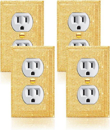 Vista 21 de 4 Piezas Cubiertas de Tomacorriente con Diamantes de Imitación Plateados Brillantes Placa de Pared 1 Gang Toggle Cubierta de Interruptor de Luz