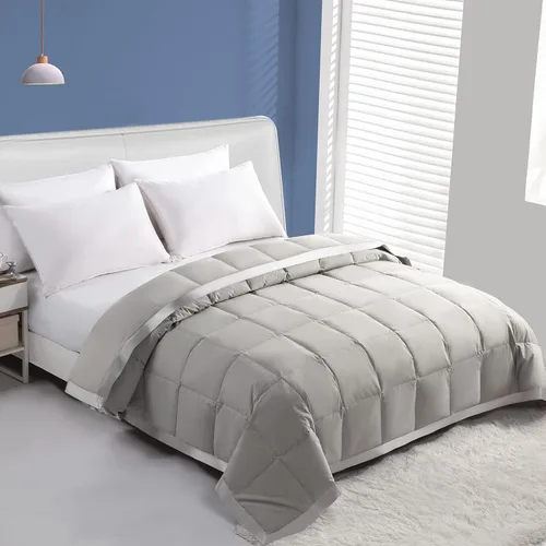 Vista 2 de Dafinner Manta de fibras de plumas tamaño matrimonial/queen, edredón ligero de verano, silenciosa y extra suave, manta de cama fina con ribete