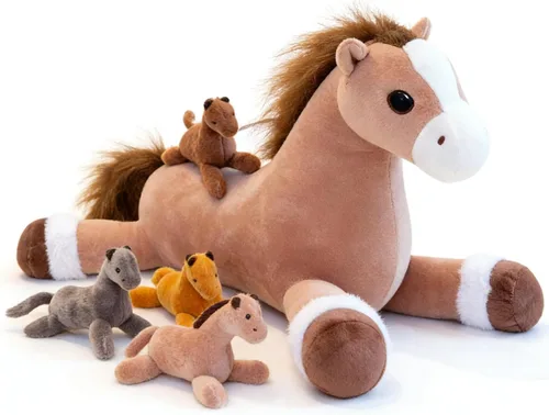 Vista 9 de Animales de peluche de caballo gigante, almohada de peluche grande de caballo grande, poni de peluche grande y suave de 37 pulgadas, lindos juguetes