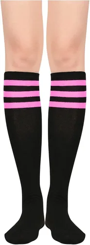 Vista 2 de Century Star - Calcetines altos hasta la rodilla para mujer con rayas finas y atléticas, calcetines altos para deportes al aire libre