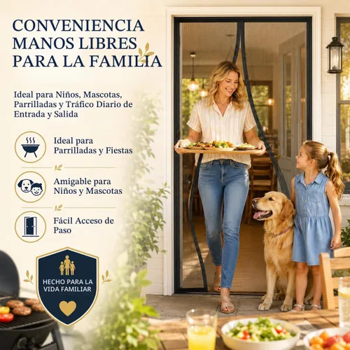 Vista 2 de Puerta mosquitera magnética, cortina de puerta de malla resistente con fuertes imanes de marco completo, cierre automático manos libres, apta