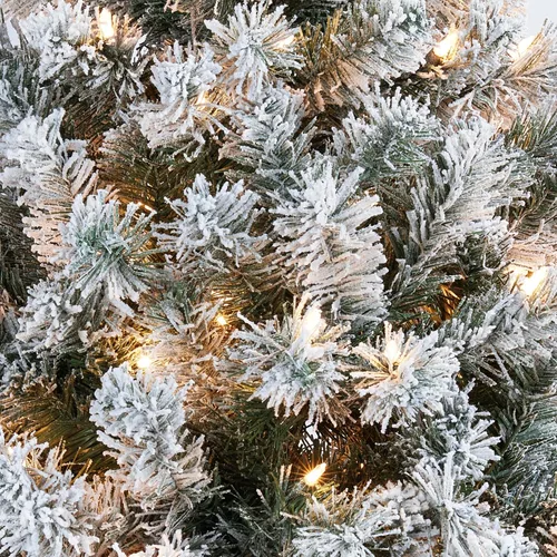 Vista 4 de Yaheetech - Árbol artificial de Navidad preiluminado de 9 pies con luces incandescentes de color blanco cálido, árbol de Navidad con flecos de Verde