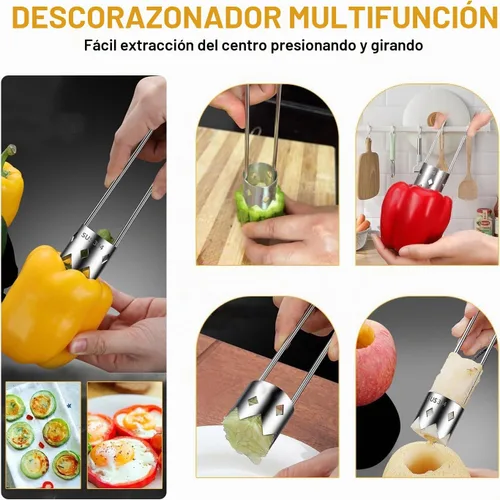 Vista 6 de Herramienta de extracción de semillas de pimienta, descorazonador de frutas de acero inoxidable mejorado 2026, cortador de frutas reutilizable A1
