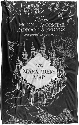 Vista 2 de Harry Potter Marauder's Map - Manta con licencia oficial de tacto sedoso, manta súper suave, 36 x 58 pulgadas, color blanco y negro