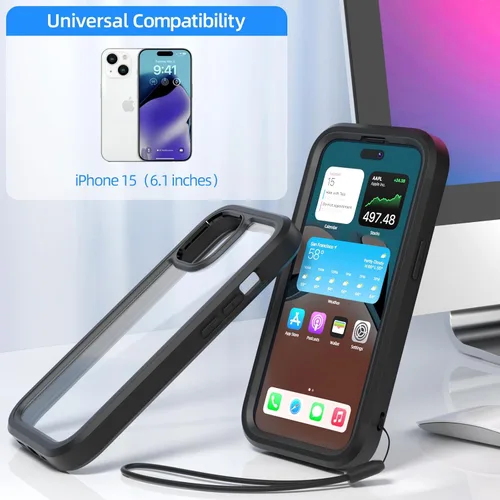 Vista 2 de WXR Compatible con iPhone 15, parachoques de silicona suave y parte trasera de policarbonato duro transparente e interior de policarbonato duro