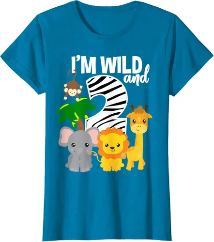 Vista 73 de Camiseta de cumpleaños con temática de zoológico de I'm Wild and 2, Negro, S