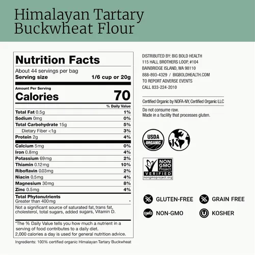 Vista 2 de BIG BOLD HEALTH Harina de Trigo Sarraceno Tártaro del Himalaya Orgánica Sin Gluten Más de 100 Nutrientes Inmuno-Activos Harina 100% Orgánica Sin