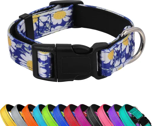 Vista 16 de Collar reflectante para perro, ajustable de neopreno suave acolchado de nailon para mascotas con hebilla para cachorros y perros pequeños, gatos