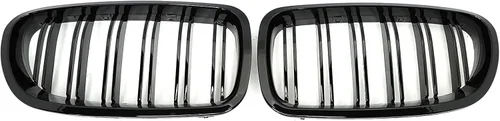 Vista 4 de Parrilla frontal F10 F18 compatible con BMW 5 Serie F10 F11 F18 M5 2010-2017, (juego de 2 rejillas dobles negras brillantes)