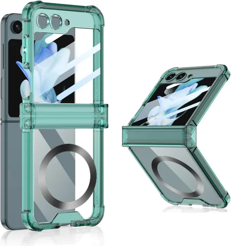 Vista 11 de Funda magnética integrada con protector de pantalla para Samsung Galaxy Z Flip 5 4, compatible con MagSafe, protección de bisagra completa, funda