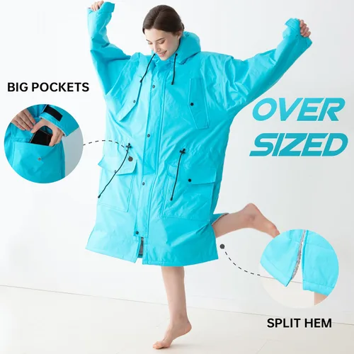 Vista 3 de Parka de natación impermeable cálida para adultos, bata cambiadora con capucha de gran tamaño, poncho de invierno de felpa para deportes acuáticos