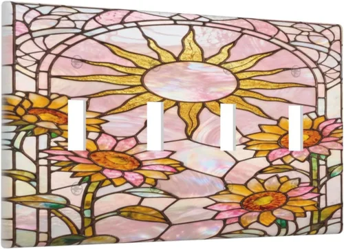 Vista 46 de Cubierta de Interruptor de Luz de Estilo Boho Vintage de los 70 Sol Arcoíris Champiñón Floral Rocker Individual 1 Gang Cubierta de Enchufe