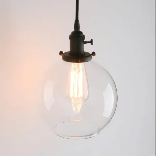Vista 11 de PERMO Moderno accesorio de iluminación colgante con globo de vidrio transparente redondo de 5.9 pulgadas, pantalla soplada a mano, lámpara