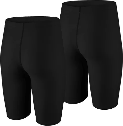 Vista 4 de LEAO Traje de baño para niños y jóvenes, color liso, con protección solar UPF 50+, secado rápido, pantalones cortos de natación atléticos