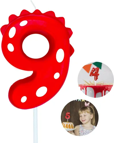 Vista 7 de Velas de cumpleaños con número (0 velas rojas) con forma de dinosaurio, velas de pastel de feliz cumpleaños para decoración de fiesta de cumpleaños